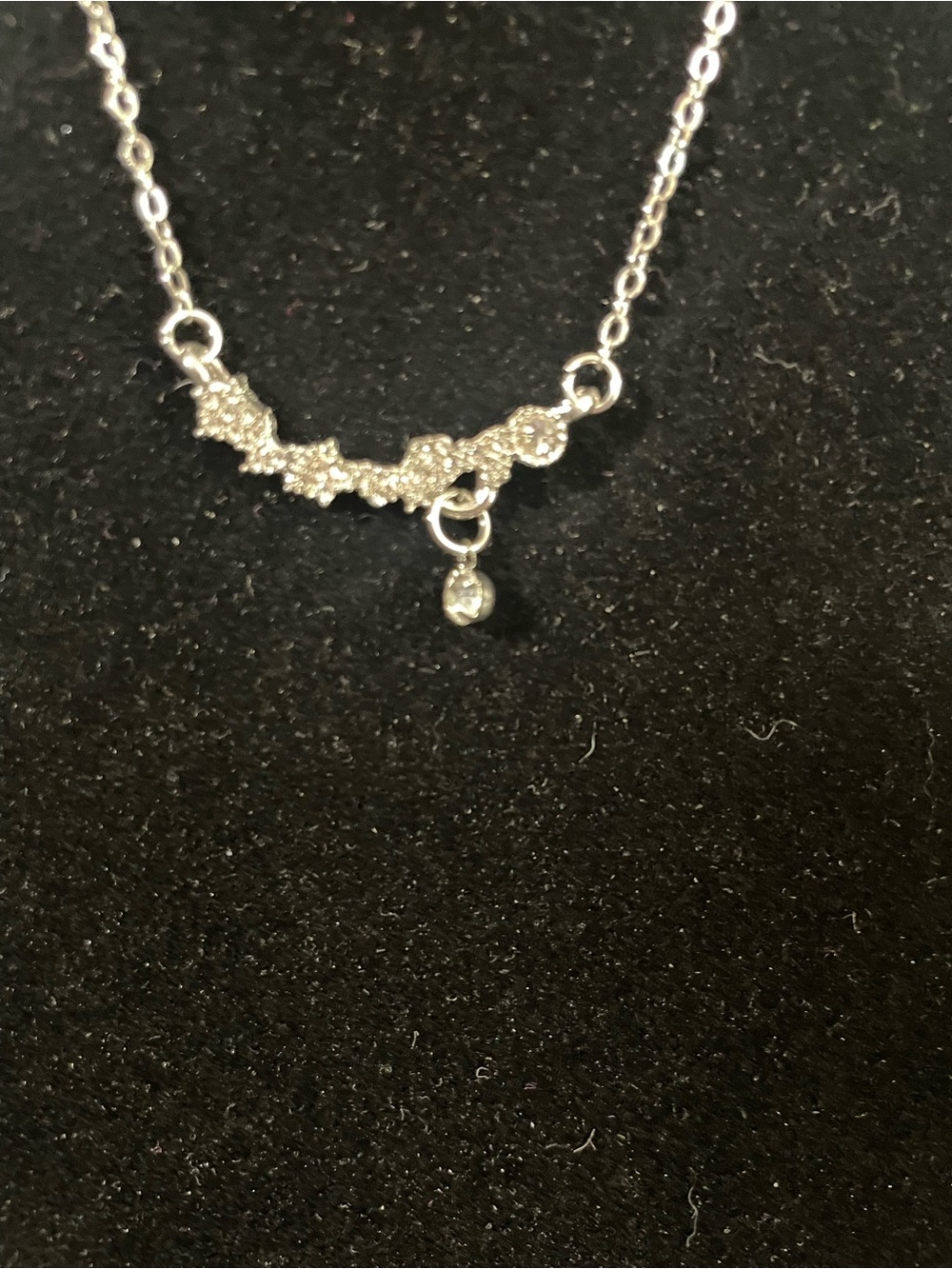 Delicate Silver Crystal Cluster Necklace with Dangle